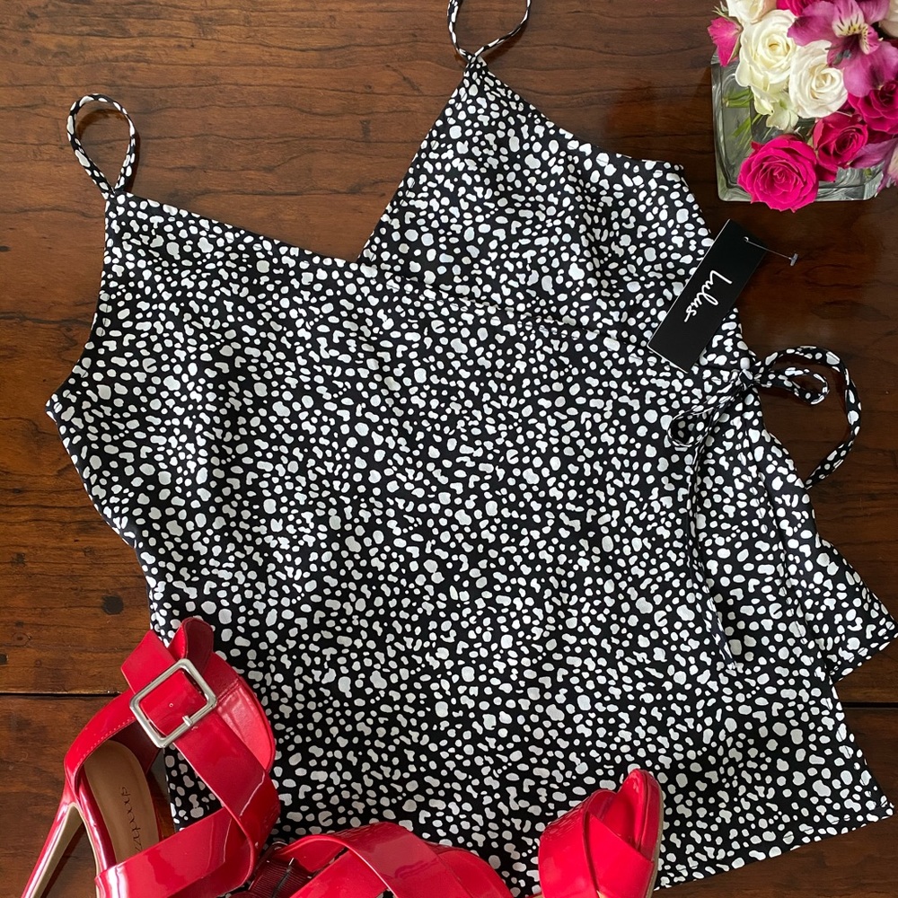 Lulu’s Doting Love Black and White Print Wrap Top